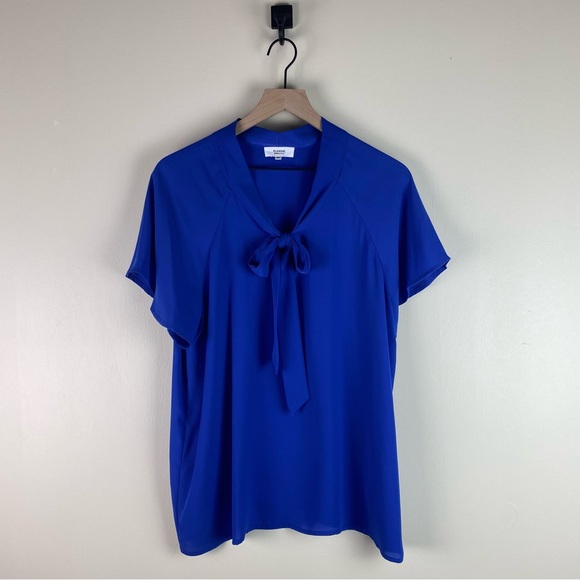 Pleione Flutter Sleeve Bow Tie Front Blouse Size XL Cobalt Blue - Picture 10 of 13